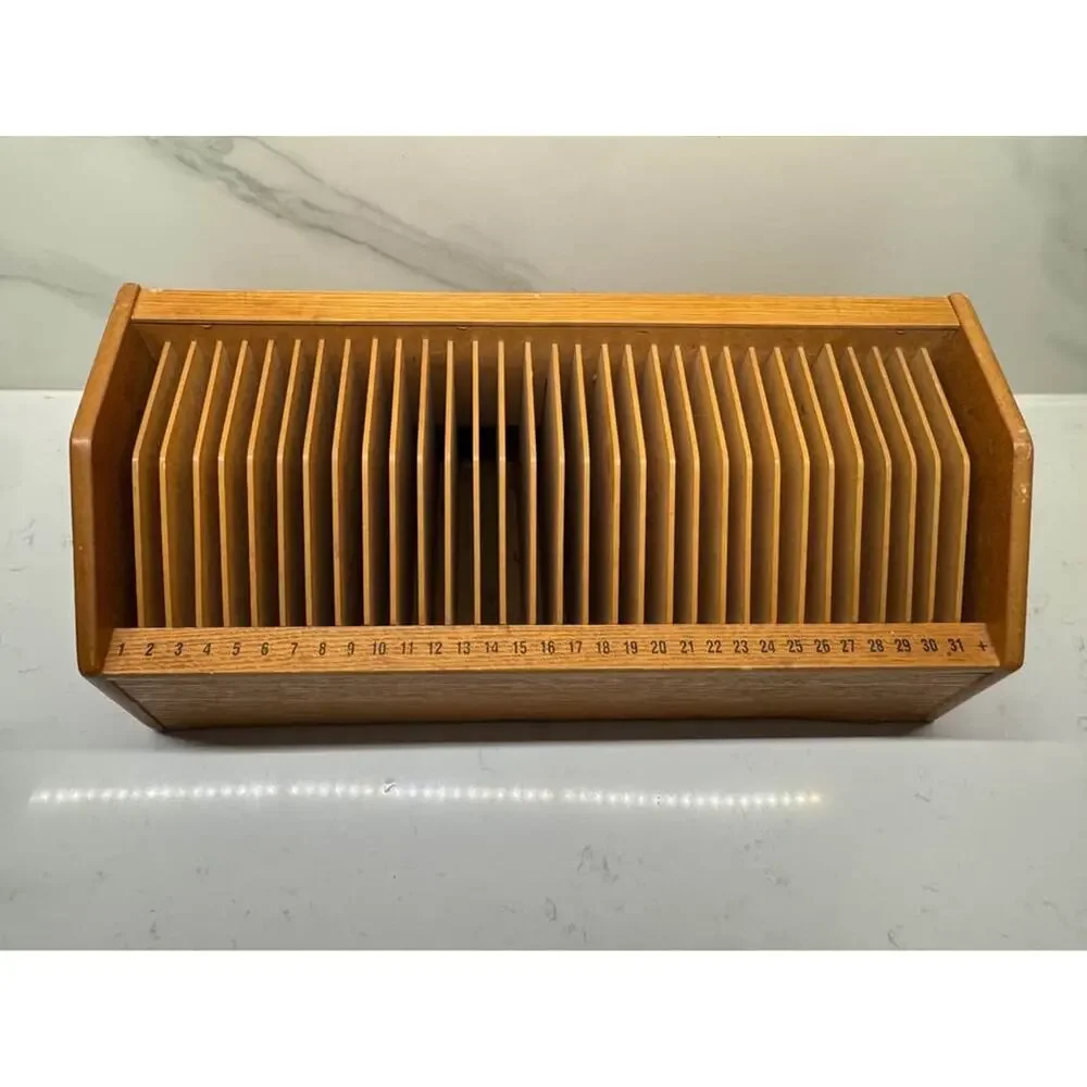 Vintage 31 Day Wood Monthly Bill Letter Sorter Desk Top Organizer